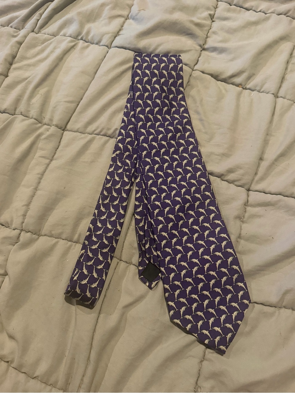 Brooks Brothers Purple Silk Tie with Cream Bird Motif